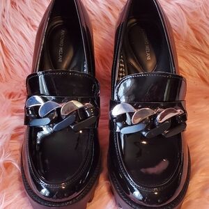 Antonio Melani Black Loafers with Silver Chain